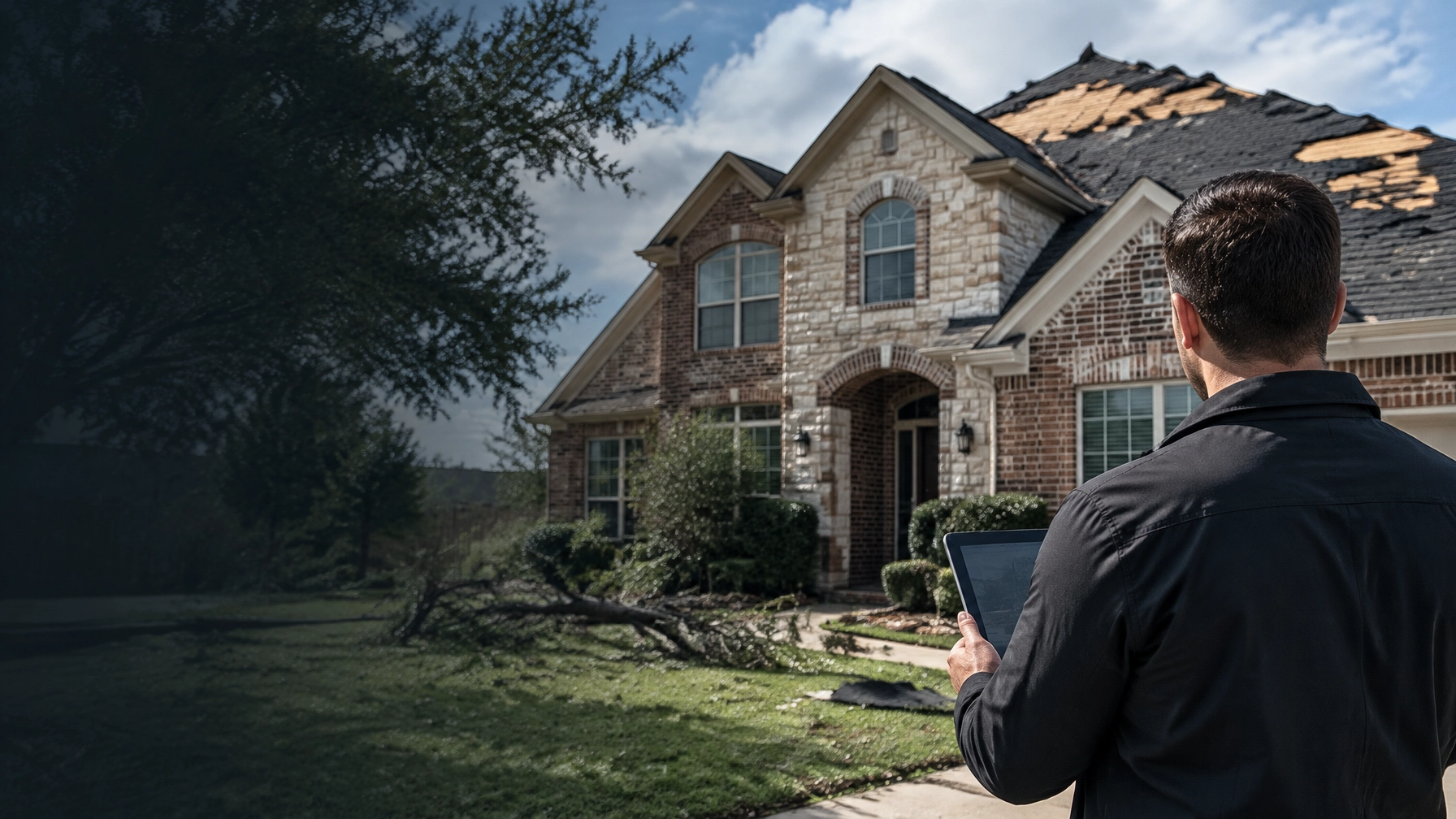AI-generated illustrative scene of a property professional documenting a home inspection; not an Aegis client, property, or claim