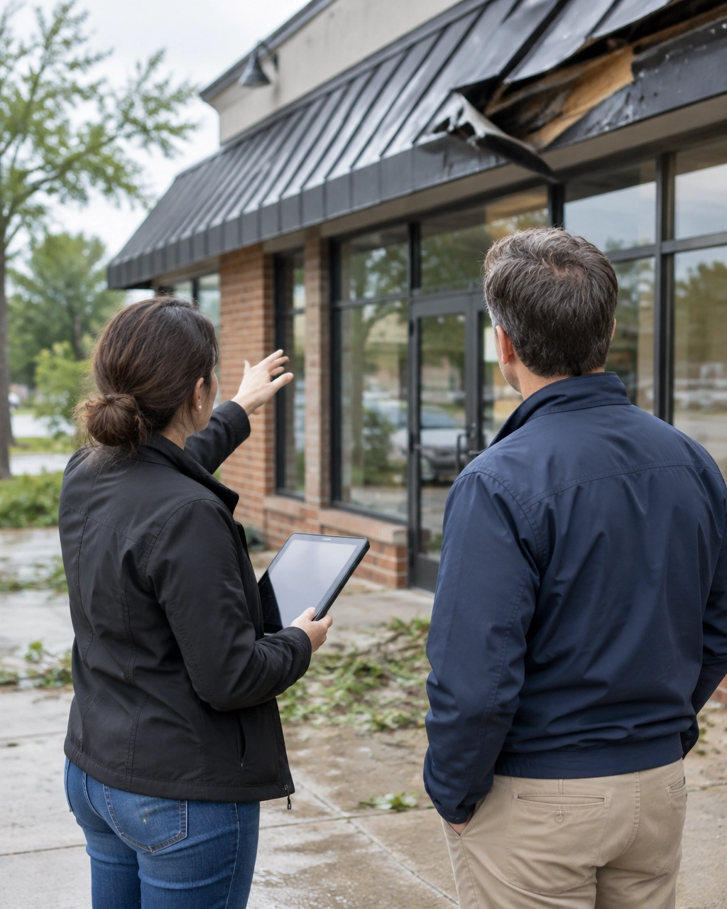 AI-generated illustrative image of a business property inspection; not an Aegis client, property, or claim